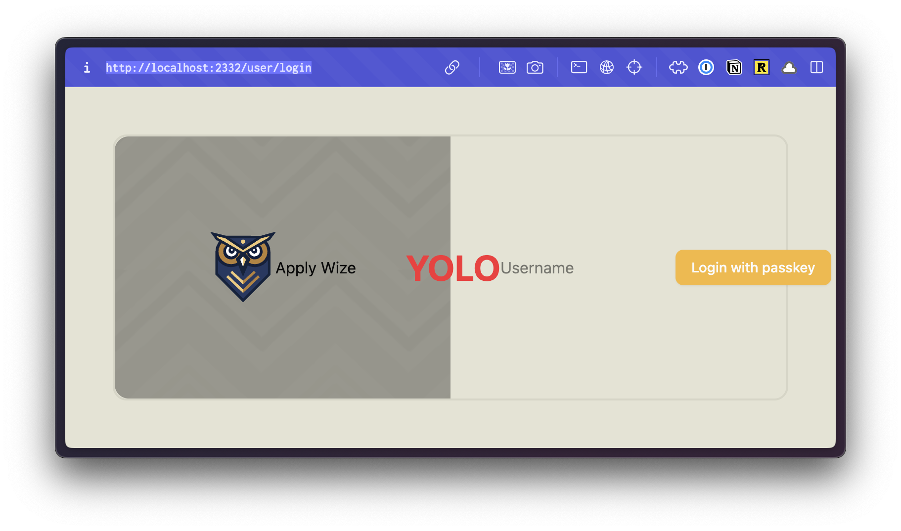 A screenshot of the login page with elements centered