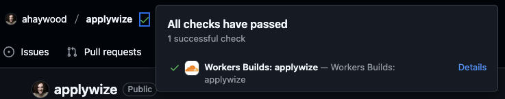 A screenshot of a pop up dialog with information about the build to Cloudflare.