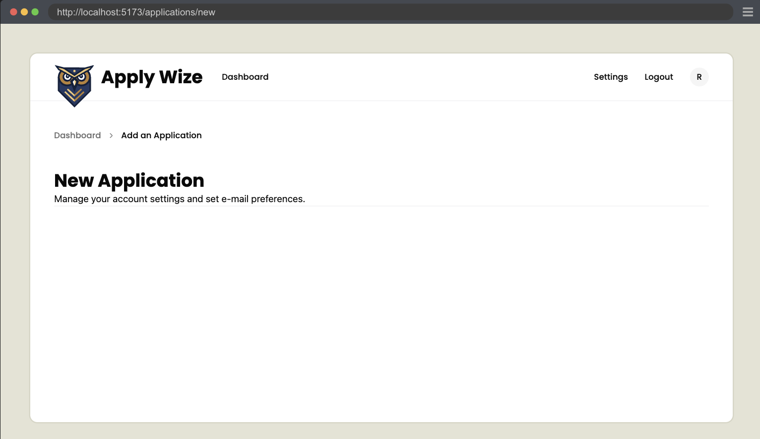 A screenshot with padding applied to the content of the New Application page.