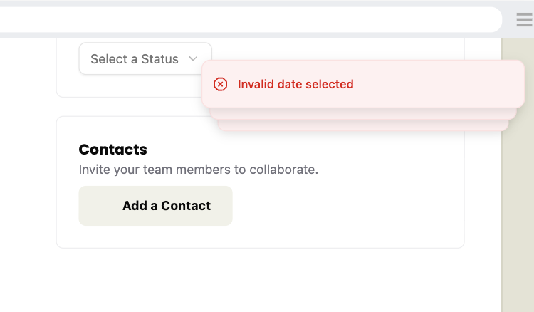 A screenshot of the toast error messages stacked up on top of each other.