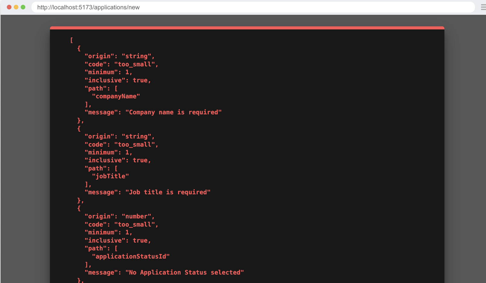 A screenshot of the vite error message.