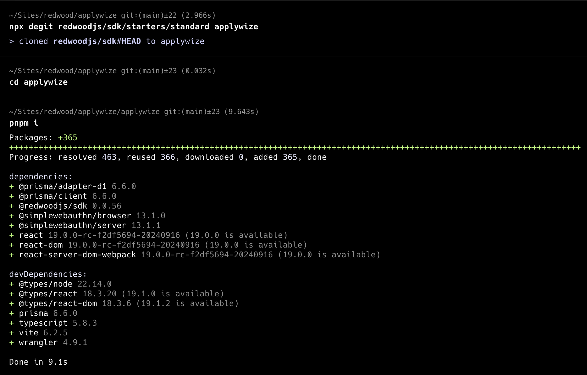 screenshot of terminal after installing